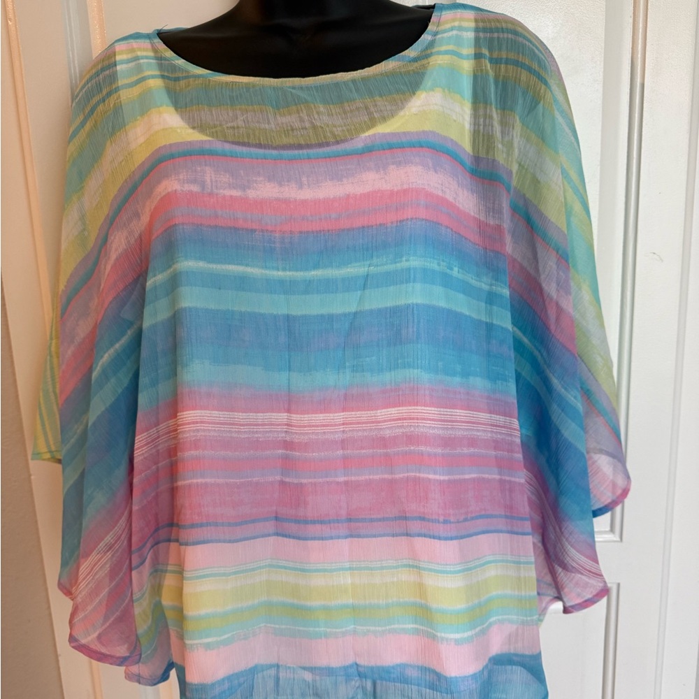 Ruby Rd. Pastel Striped Chiffon Top (T37261) - Picture 2 of 4